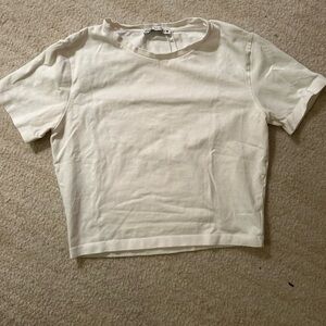 Zara White Short Sleeve Tee cropped
